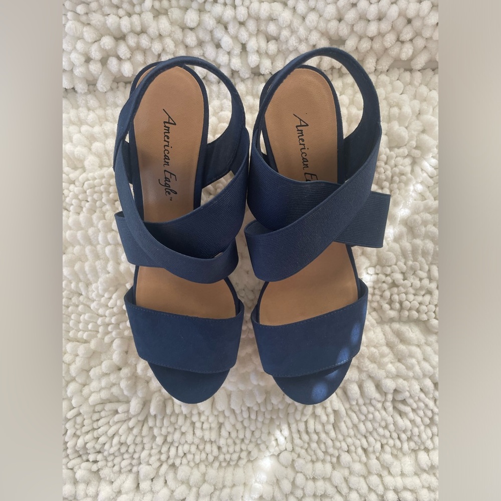 Navy / Cork Wedges